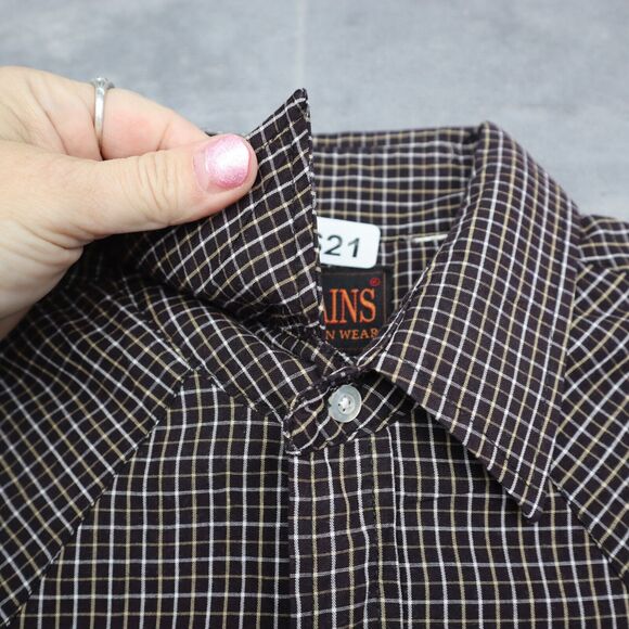 Plains Western Shirt Mens M Blue Plaid Pearl Snap Wear Button Up Cowboy - Picture 6 of 13